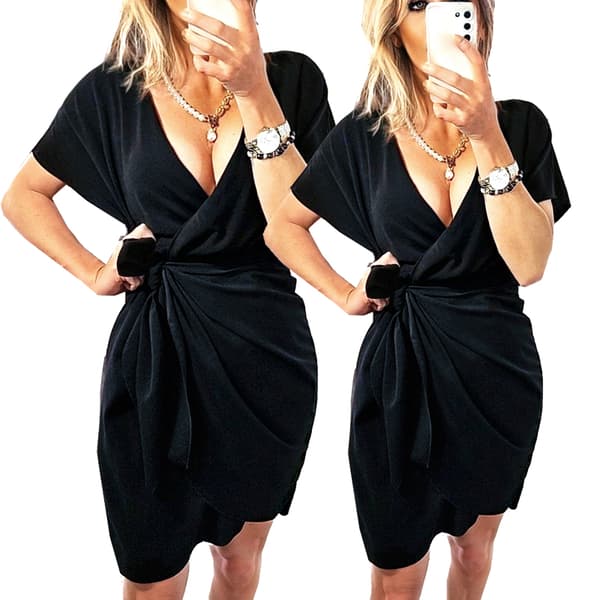 Elegant wrap lille sort klassisk ruchet kjole størrelser M