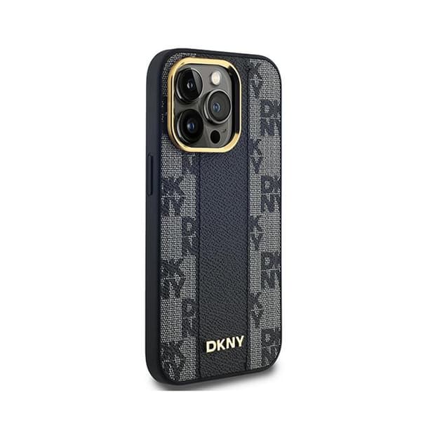 DKNY Læder MagSafe med Ternet Monomønster - iPhone 14 Pro Max Etui (Sort)