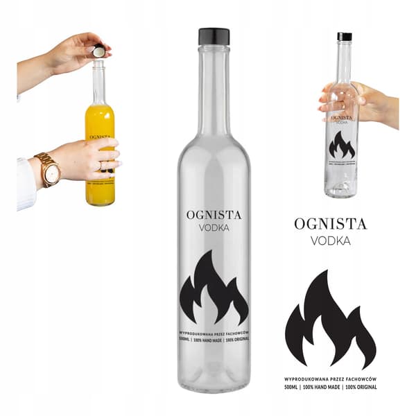 Glasflaska eldig vodka futura 500ml för vodka hembränt med tryck