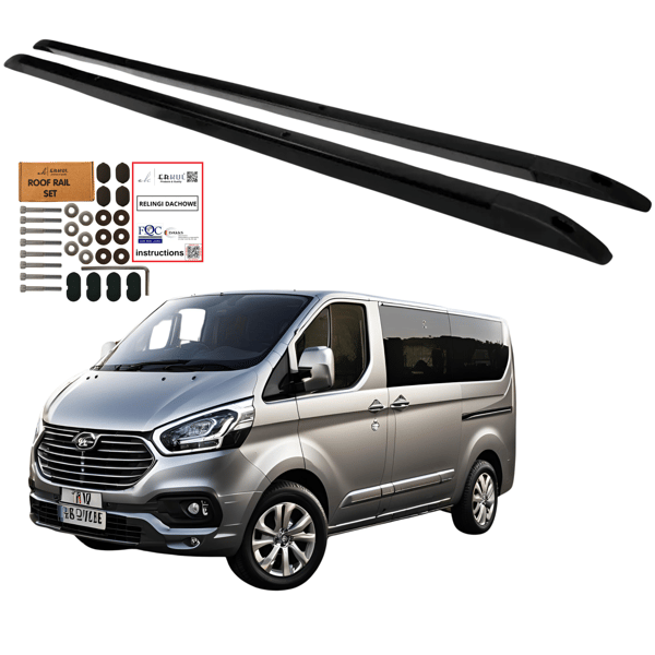 Integroidut kattotelineet FORD TRANSIT CUSTOM LONG vuodesta 2012 MUSTA