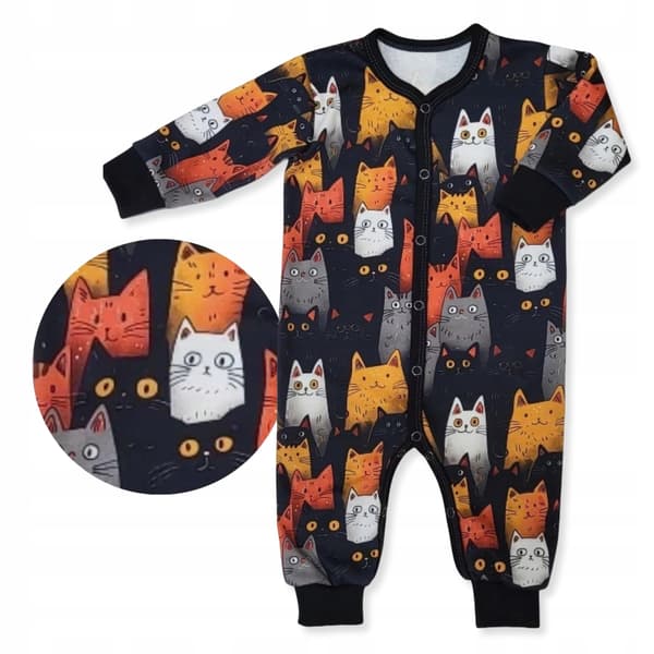 Rompers 104 knäppbar fotlös romper-pyjamas med katter