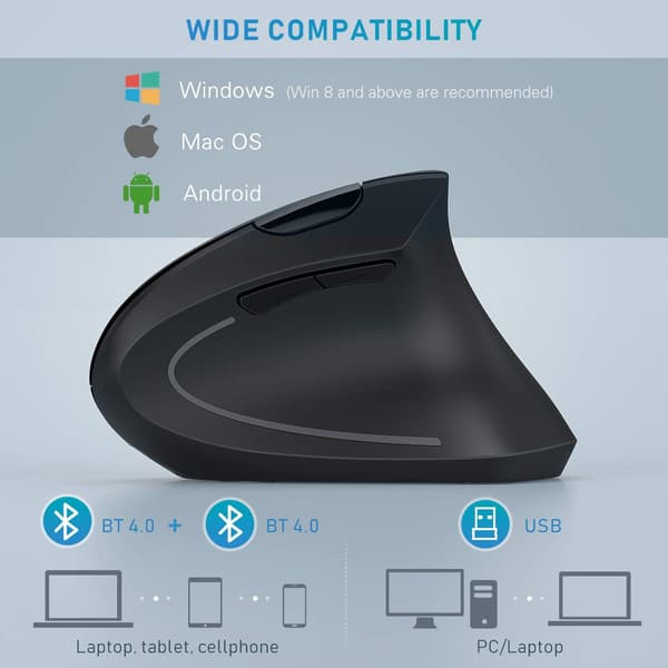 TRÅDLÖS SVART BLUETOOTH USB 2.4G ERGONOMISK VERTIKAL MUS