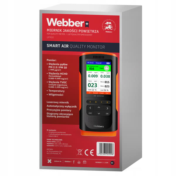 Webber UP900 7-i-1 luftkvalitetsstation PM2.5 PM10 HCHO TVOC USB