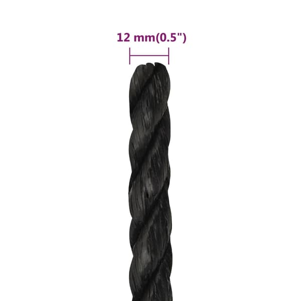 vidaXL arbejdsreb, sort, 12 mm, 100 m, polypropylen