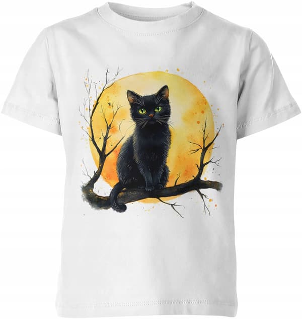 BØRNET-SHIRT MED KAT MED DYR, KATTEPRINT, BOMULD