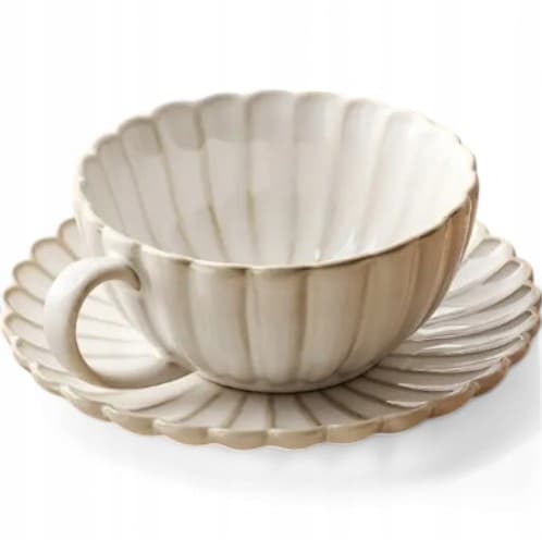 Sæt elegant kop og underkop til te og kaffe keramik hvid stor