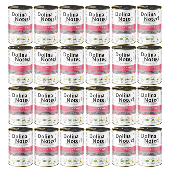 DOLINA NOTECI Premium Rig på kalvekød med grønne ærter - vådfoder til hunde - 24x400g