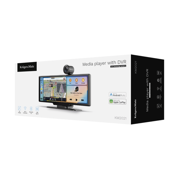 Multimediestation 9 tommer med Android Auto, Apple CarPlay, DVR og bakkamera