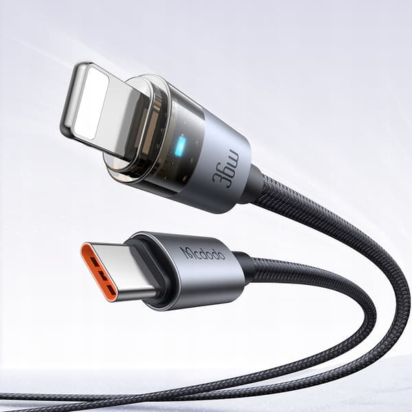MCDODO USB-C-KABEL SNABBLADDNING FÖR IPHONE LIGHTNING 36W 1M LED SVART