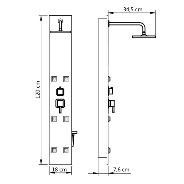 vidaXL brusepanel glas 18 x 42,1 x 120 cm sort
