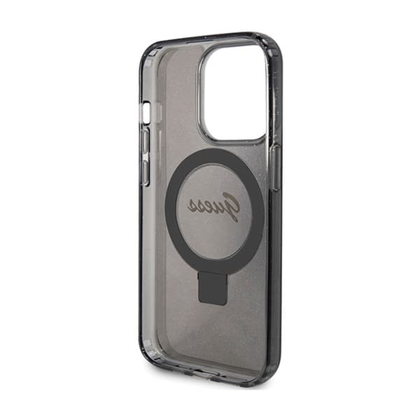 Guess Ring Stand Script Glitter MagSafe - iPhone 15 Pro Max cover (sort)