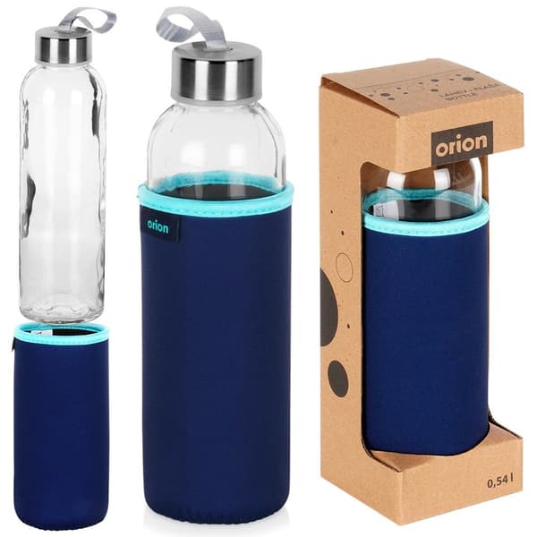 Glasvandflaske med etui marineblå 540 ml