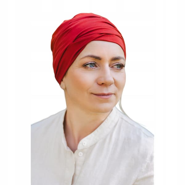 Iryda 214 bambusturban, en moderigtig efterårs-vinterhue, også velegnet til brug efter kemoterapi.