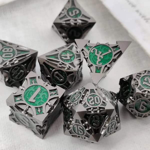 Toxic Portal RPG-tärningar, set med 7 metalltärningar