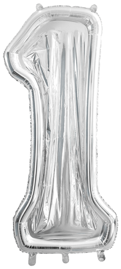 Nummer 1 ballonform sølv 126cm