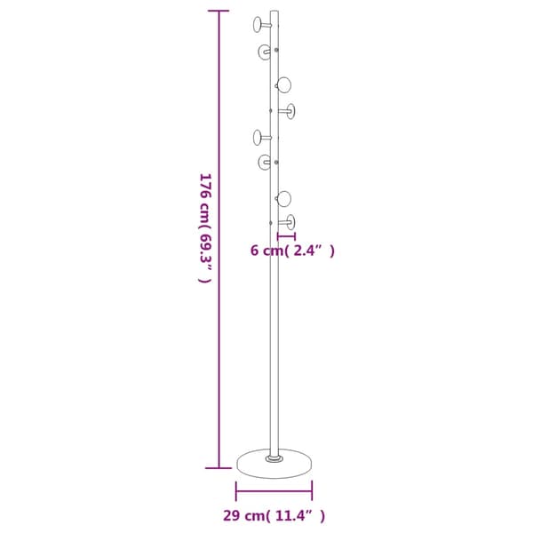 vidaXL stående knagerække sort 176 cm malet jern