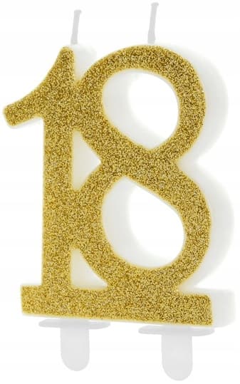 Födelsedagsljus nummer 18, guld, 7,5 cm, 1 st.