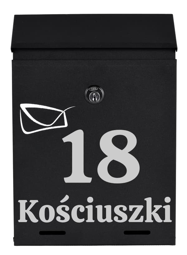 Odvin musta postilaatikko kaiverruksilla