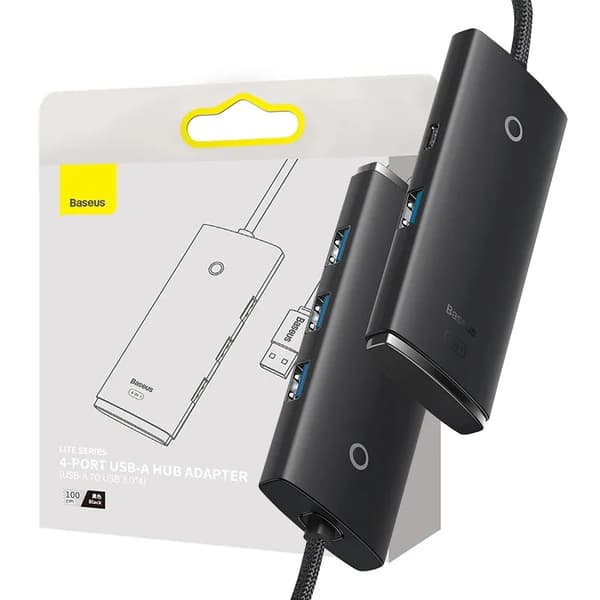 Baseus Lite Series 4-i-1 USB-hub til 4x USB 3.0 1m (Sort)