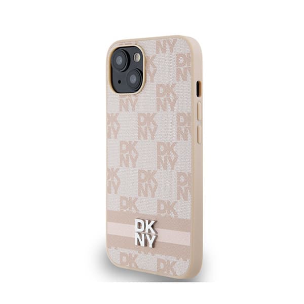 DKNY Læder Ternet Mono Mønster & Trykte Striber - iPhone 15 Plus / 14 Plus Etui (Pink)