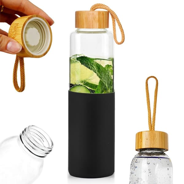 Glasvattenflaska med silikonhölje 600 ml
