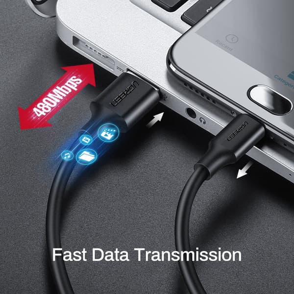 UGREEN US289 USB-Micro USB -kaapeli QC 3.0 2.4A 0.5m (Musta)