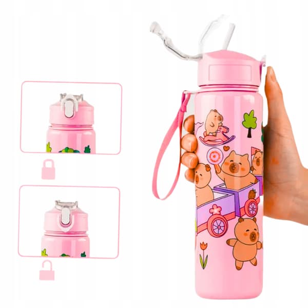 Kapybara-vesipullo pillillä lapsille kouluun 690 ml