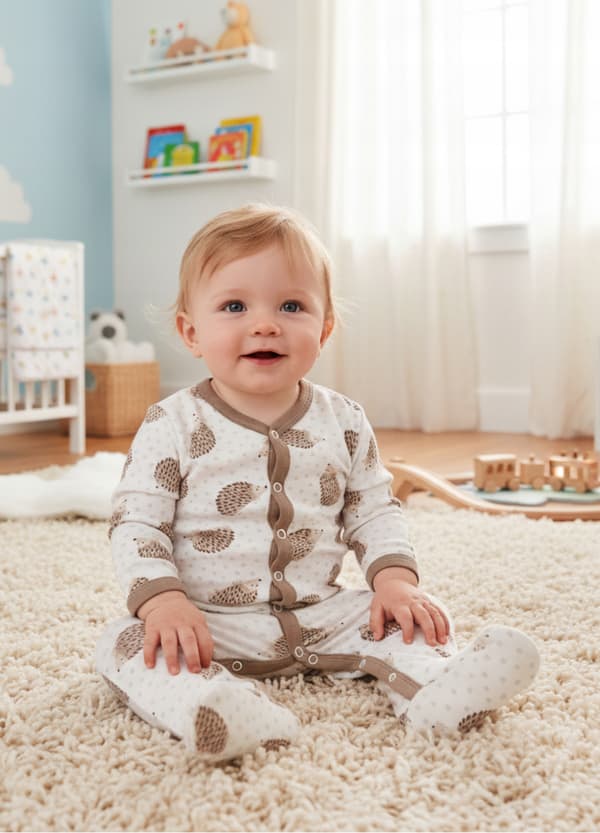 KLÄDER pyjamas med hel dragkedja 92 BARN PYJAMAS HEDGEHOGS BEIGE