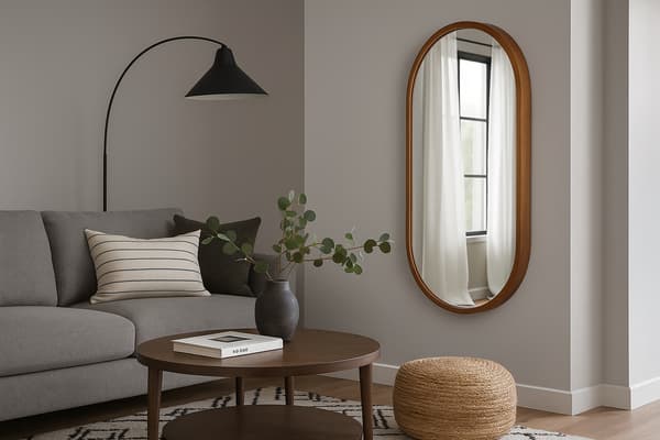 Badrumsväggspegel LEJA oval trä rustik 80x38 stilfull