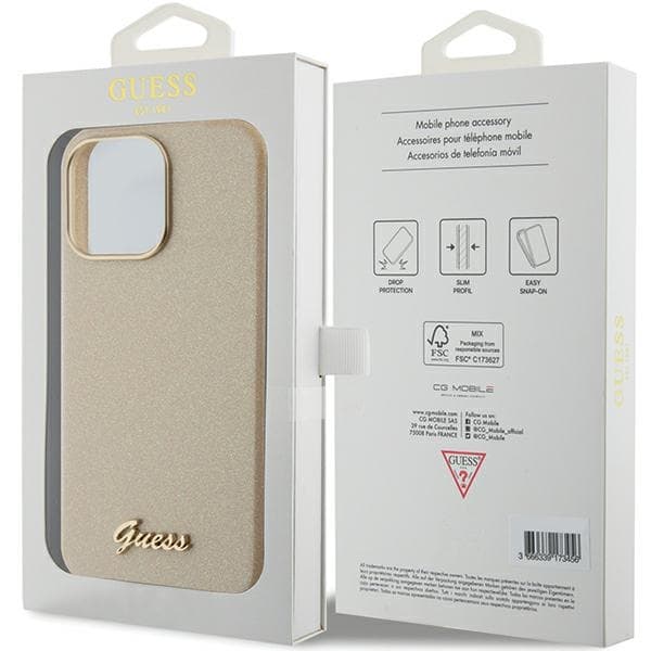 Guess GUHCP15XPGMCSD iPhone 15 Pro Max 6,7" guld/lys guld hårdt cover Glitter Glossy Script