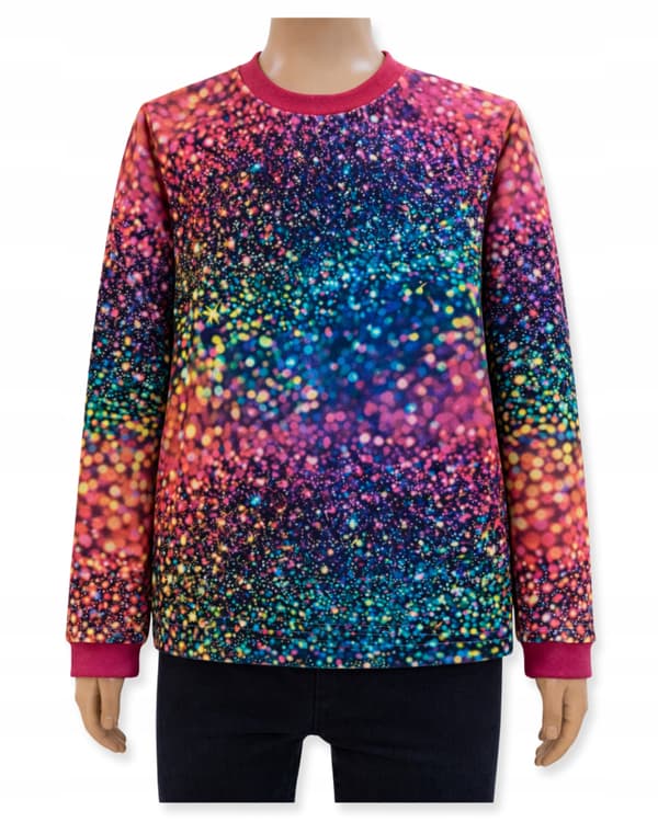 80 langærmet bluse til piger, digitalprint, 100% bomuld med glimmer