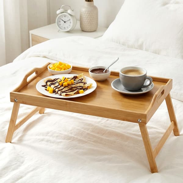 Foldbart bambus morgenbord 2 i 1 50x30x24,5 cm