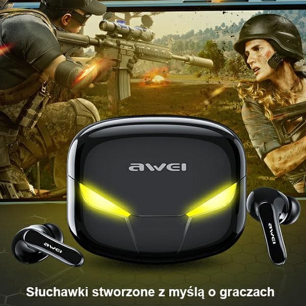 AWEI Bluetooth 5.0 T35 TWS hovedtelefoner + dockingstation gaming sort/sort