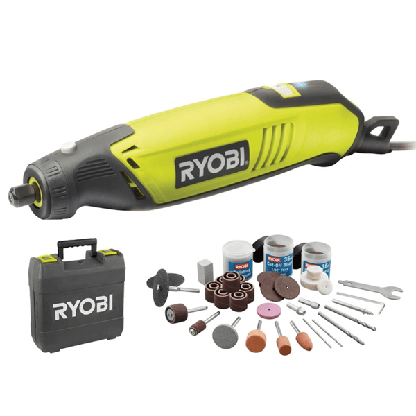 RYOBI lige slibemaskine 150W med sæt af 115 tilbehørsdele