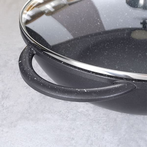 Granit wok-stegepande med glaslåg, stor, 32 cm