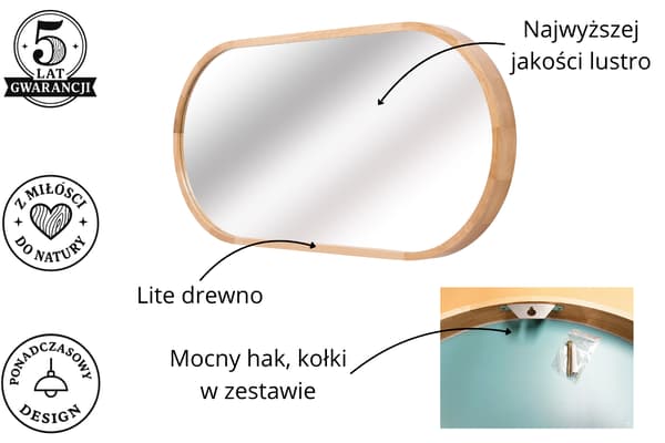 Oval badväggsspegel i ekram LEJA 100×38 Stilfull
