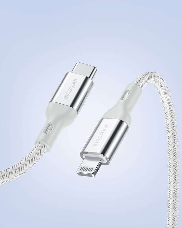 INNOSTYLE POWERFLEX USB-C LIGHTNING MFI SNABBLADDNINGSKABEL FÖR IPHONE KEVLAR 2M SILVER