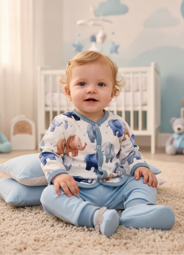 KAFTAN vauvan kaftani 86 nappipaita pitkähihainen elefantit