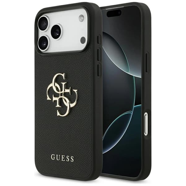 Guess Grained Big 4G & Classic Logo cover til iPhone 17 Pro Max - sort
