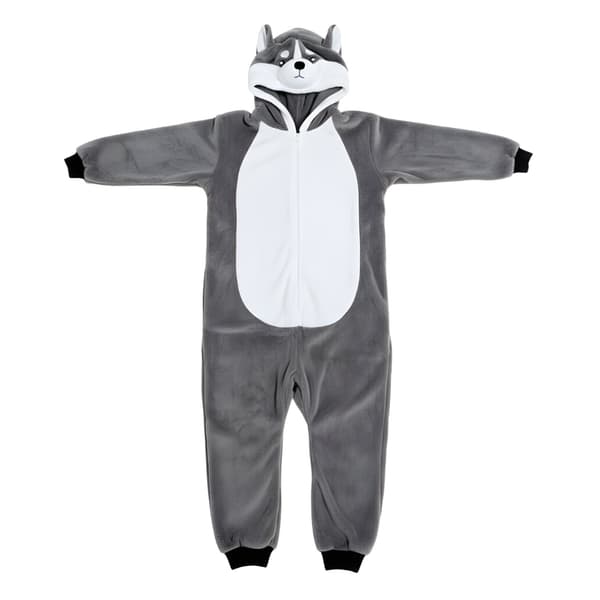 Kigurumi pyjamas kostume grå husky børn 95-105cm