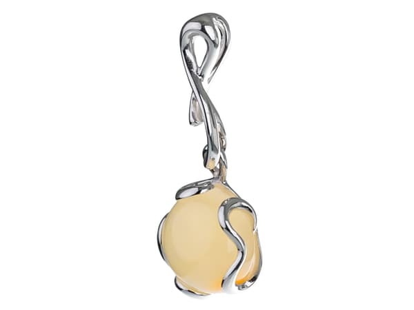 Silverhänge med gul bärnsten Litet elegant damhänge i silver