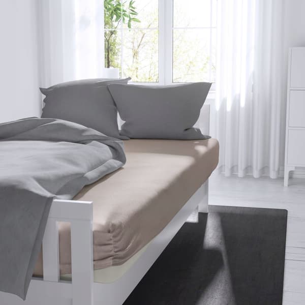 Ensfarvet luksus lagen - beige 220x200 med elastik