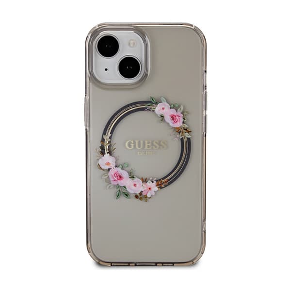 Guess IML Blomsterkrans MagSafe - iPhone 15 cover (sort)