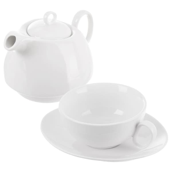 Hvid porcelæns tekande med tekop til te MONA 3 stk.