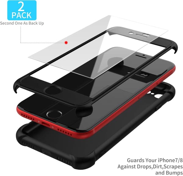 MUSTA SUOJA IPHONE 7/8 4.7':LLE, 2 KARKAISTU LASILLA