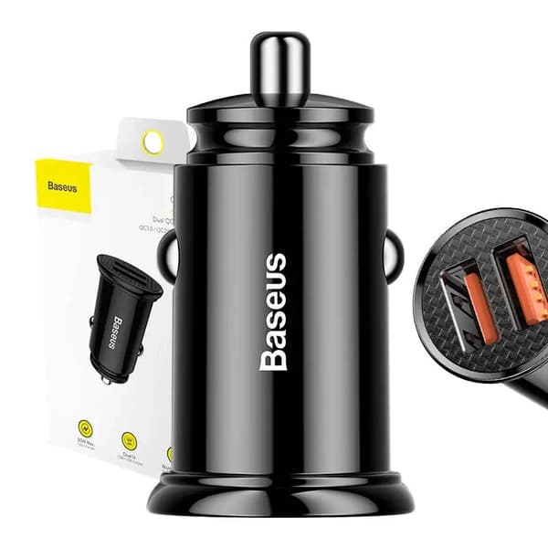 Baseus Cirkulær Biloplader 2xUSB QC3.0 5A 30W (Sort)