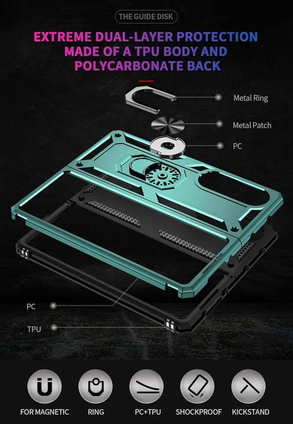 ARMOR ETUI TIL SAMSUNG GALAXY Z FOLD 4 GRØN RAMME MED RING