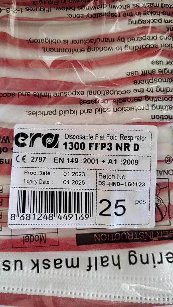 Skyddande halvmask FFP3 vit 5 lager ERA 1300CE2797 - 25 st