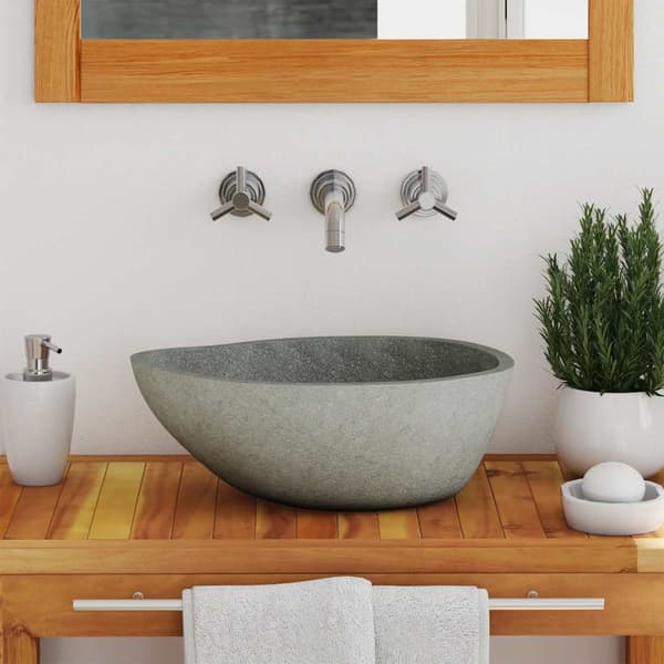 vidaXL håndvask i flodsten, oval, (37-46) x (29-36) cm
