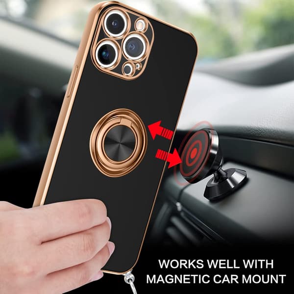 SORT ETUI TIL APPLE IPHONE 13 PRO MAX 6,7" GULDRAMM SILIKONERING